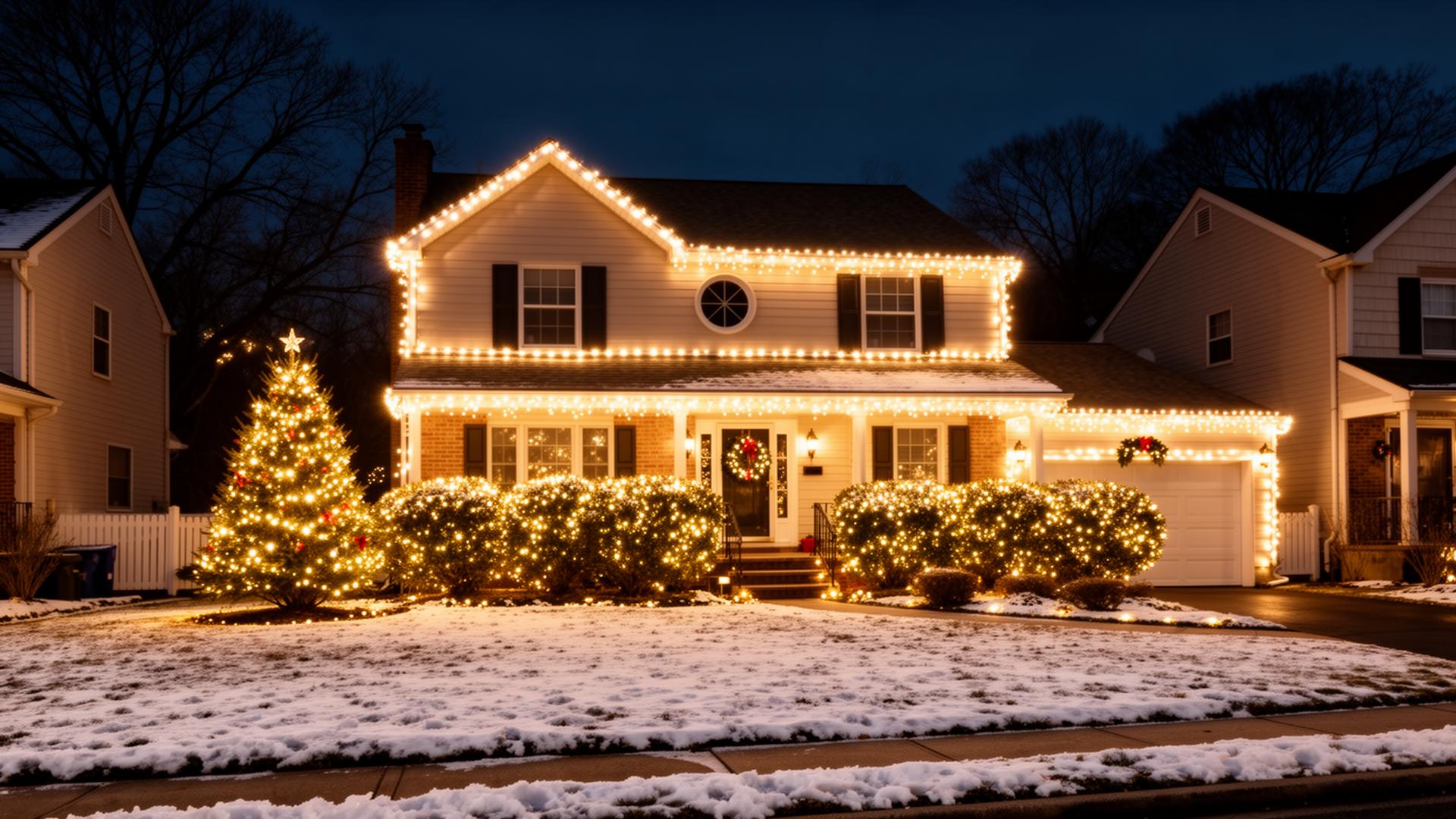 Professional Christmas light installation on a New Jersey home